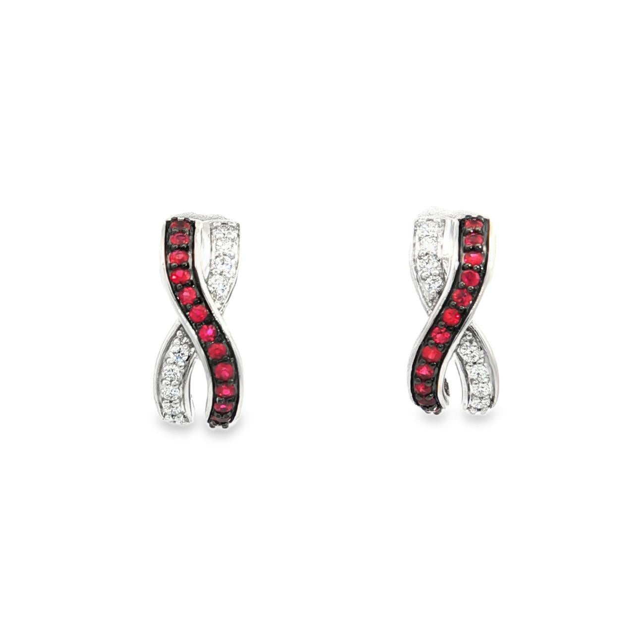 Ruby and Diamond Crossover White Gold Earrings
