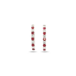 18ct white gold hinged earrings featuring alternating rubies and round brilliant cut diamonds in claw settings.