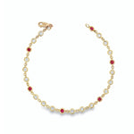 18ct yellow gold bracelet with bezel set diamonds and rubies in repeating pattern
