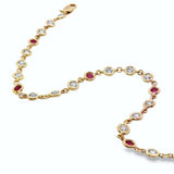18ct yellow gold bracelet with bezel set diamonds and rubies in repeating pattern