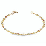 18ct yellow gold bracelet with bezel set diamonds and rubies in repeating pattern