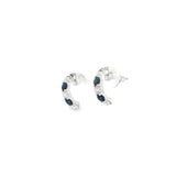 18ct white gold curved bar earrings featuring alternating claw-set sapphires and diamonds, with post and butterfly fittings.