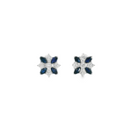 18ct white gold stud earrings in a floral design with marquise-cut sapphires and round brilliant-cut diamonds, post and butterfly fittings.