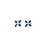 18ct white gold stud earrings in a floral design with marquise-cut sapphires and round brilliant-cut diamonds, post and butterfly fittings.