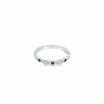 9ct white gold sapphire and diamond ring with alternating hexagonal and marquise bead set stones