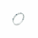 9ct white gold sapphire and diamond ring with alternating hexagonal and marquise bead set stones