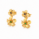 Sapphire and Green Garnet Double Frangipani Stud Earrings in Yellow Gold