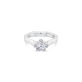 18ct white gold sculpted band ring featuring an emerald cut diamond with hidden Argyle pink diamonds beneath the centre setting.