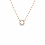 18ct rose gold small Circle of Life necklet featuring 16 claw-set round brilliant cut diamonds on a fine trace chain.