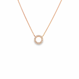 18ct rose gold small Circle of Life necklet featuring 16 claw-set round brilliant cut diamonds on a fine trace chain.