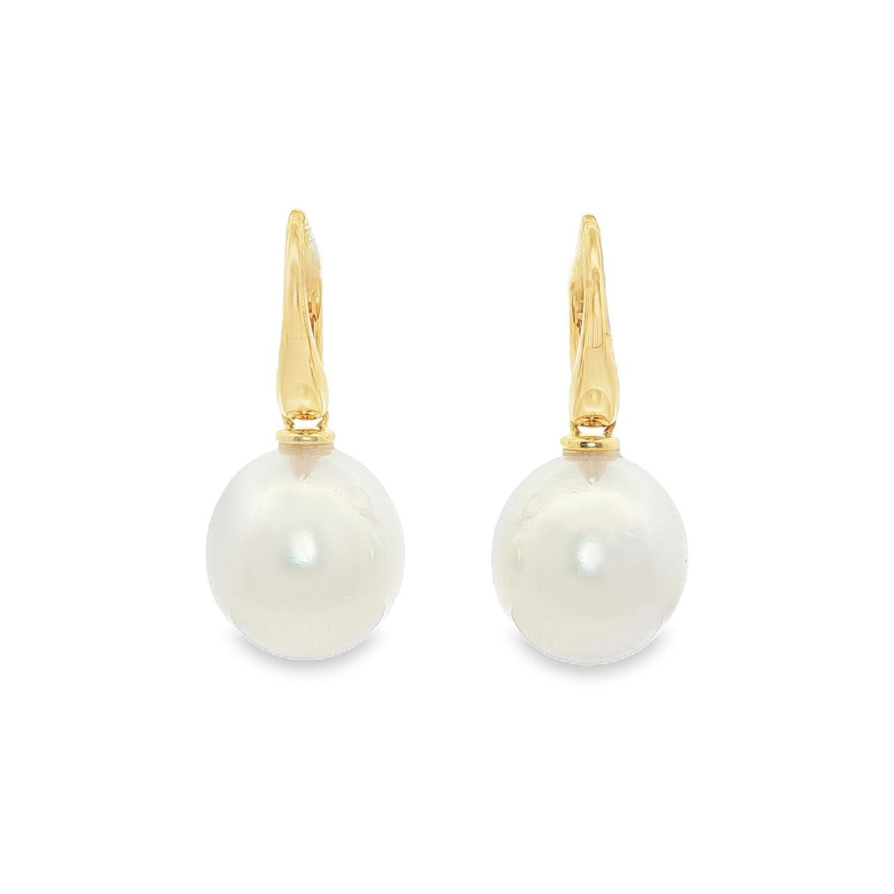 18ct yellow gold South Sea pearl drop earrings with oval pearls
