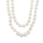 long South Sea pearl strand necklace with silver white oval pearls and sterling silver clasp