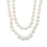 long South Sea pearl strand necklace with silver white oval pearls and sterling silver clasp