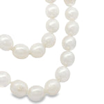 long South Sea pearl strand necklace with silver white oval pearls and sterling silver clasp