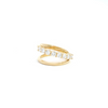 18ct yellow gold split band diamond ring featuring one high-domed angled band and one claw-set diamond band across the top.
