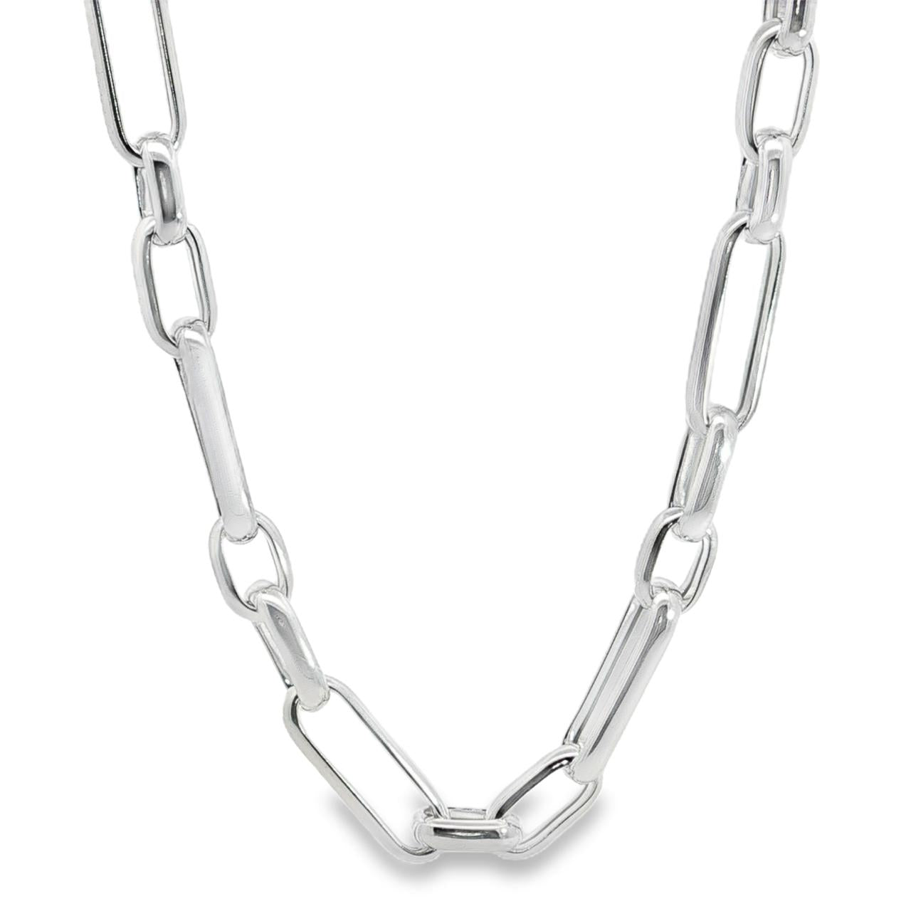 Sterling silver necklet with alternating oval links and fancy parrot clasp.