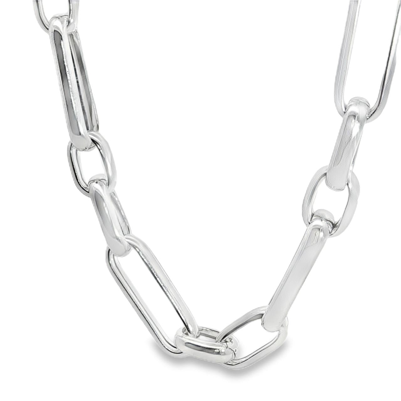 Sterling silver necklet with alternating oval links and fancy parrot clasp.
