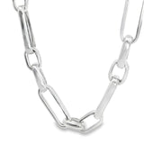 Sterling silver necklet with alternating oval links and fancy parrot clasp.