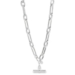 Sterling silver necklet with alternating oval links and T-bar clasp.