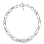 Sterling silver necklet with alternating oval links and T-bar clasp.