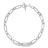 Sterling silver necklet with alternating oval links and T-bar clasp.