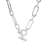Sterling silver necklet with alternating oval links and T-bar clasp.