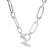 Sterling silver necklet with alternating oval links and T-bar clasp.