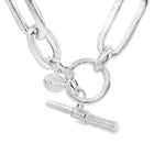 Sterling silver necklet with alternating oval links and T-bar clasp.
