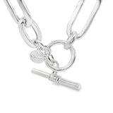 Sterling silver necklet with alternating oval links and T-bar clasp.