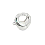 Sterling silver ring with chunky asymmetric open oval-shaped polished top, modern sculptural design.