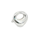 Sterling silver ring with chunky asymmetric open oval-shaped polished top, modern sculptural design.