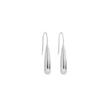 Sterling silver baton-shaped dewdrop drop earrings with fixed hooks.