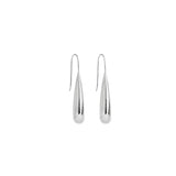 Sterling silver baton-shaped dewdrop drop earrings with fixed hooks.