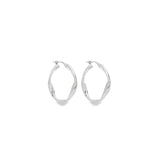 Sterling silver cushion-shaped twist ribbon hoop earrings.