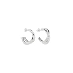 Sterling silver double crossover cuff hoop earrings with polished finish.