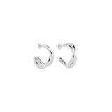 Sterling silver double crossover cuff hoop earrings with polished finish.