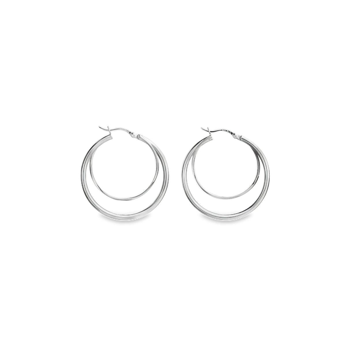 Sterling silver double hoop stud earrings with layered hoop design.