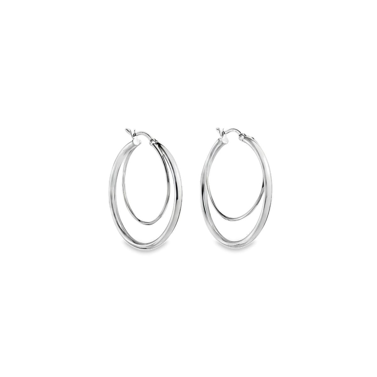 Sterling silver double hoop stud earrings with layered hoop design.