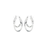Sterling silver oval double hoop earrings with twisted inner hoop and square tube outer hoop