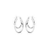 Sterling silver oval double hoop earrings with twisted inner hoop and square tube outer hoop