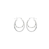 Sterling silver oval double hoop earrings with twisted inner hoop and square tube outer hoop