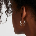 Sterling silver oval double hoop earrings with twisted inner hoop and square tube outer hoop