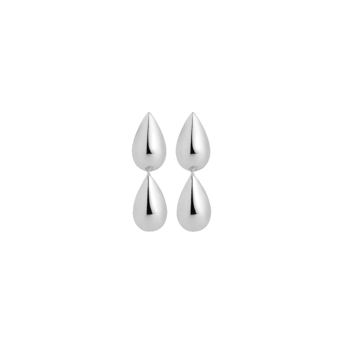 Sterling silver articulated double puff pear drop earrings 11.5x7mm
