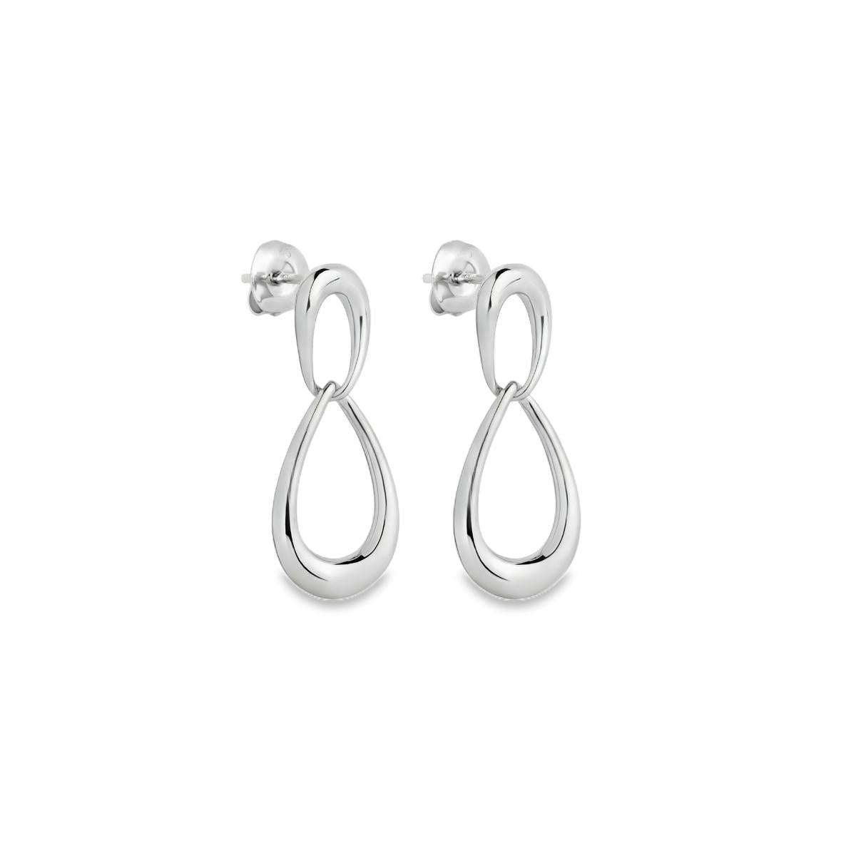 Sterling silver double puff pear drop earrings in figure 8 design with post and butterfly fittings