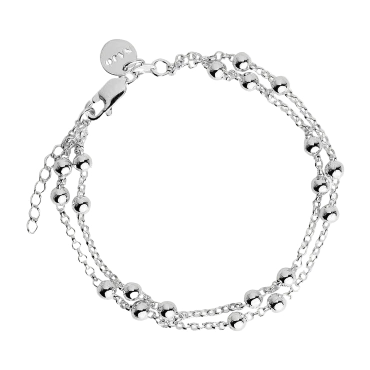 Sterling silver double strand belcher link bracelet with 4mm ball bead details