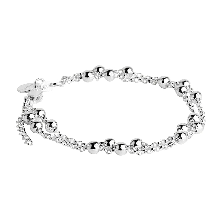 Sterling silver double strand belcher link bracelet with 4mm ball bead details