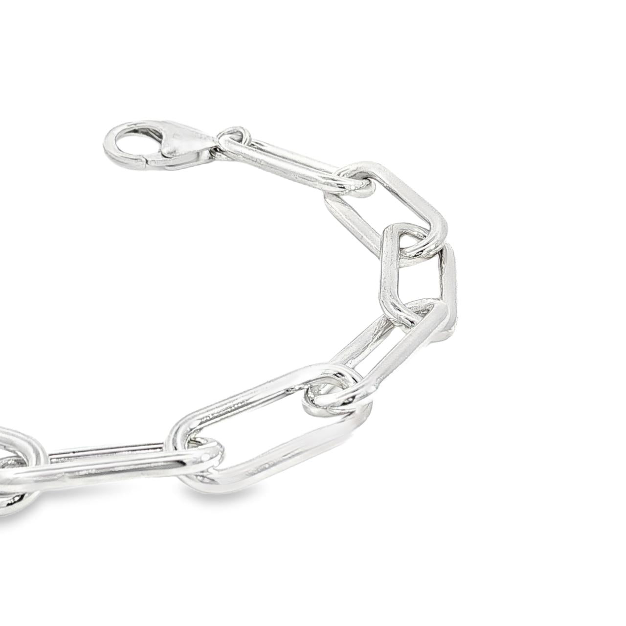 Sterling silver bracelet with elongated oval links and lobster clasp.