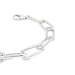 Sterling silver bracelet with elongated oval links and lobster clasp.