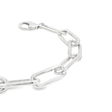 Sterling silver bracelet with elongated oval links and lobster clasp.