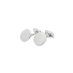 Sterling silver flat round cufflinks with polished finish.